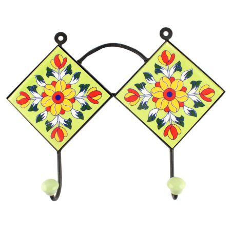 Pea Green Flower Ceramic Tile Wall Hook Online